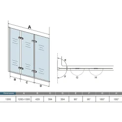 AICA Sanitaire Pare baignoire Chrome pivotant 180degrés à 3 volets L130xH140cm, 6mm verre anticalcaire et pose réversible ,style industriel