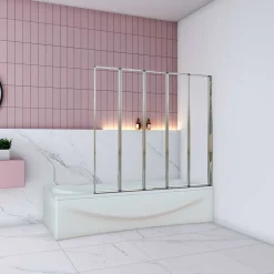 AICA Sanitaire Pare baignoire Chrome pliante,L120xH140cm avec pliante 5 volets pliants 180 degrés,Installation réversible,4mm verre trempé