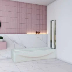 AICA Sanitaire Pare baignoire Chrome pliante,L120xH140cm avec pliante 5 volets pliants 180 degrés,Installation réversible,4mm verre trempé