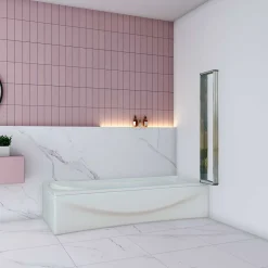 AICA Sanitaire Pare baignoire Chrome pliante,L120xH140cm avec pliante 5 volets pliants 180 degrés,Installation réversible,4mm verre trempé