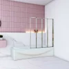 AICA Sanitaire Pare baignoire Chrome pliante L100xH140cm avec pliante 4 volets pliants 180 degrés,Installation réversible,4mm verre trempé