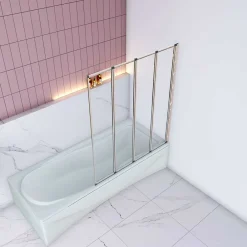 AICA Sanitaire Pare baignoire Chrome pliante L100xH140cm avec pliante 4 volets pliants 180 degrés,Installation réversible,4mm verre trempé