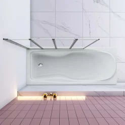 AICA Sanitaire Pare baignoire Chrome pliante L100xH140cm avec pliante 4 volets pliants 180 degrés,Installation réversible,4mm verre trempé