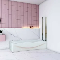 AICA Sanitaire Pare baignoire Chrome pliante L100xH140cm avec pliante 4 volets pliants 180 degrés,Installation réversible,4mm verre trempé