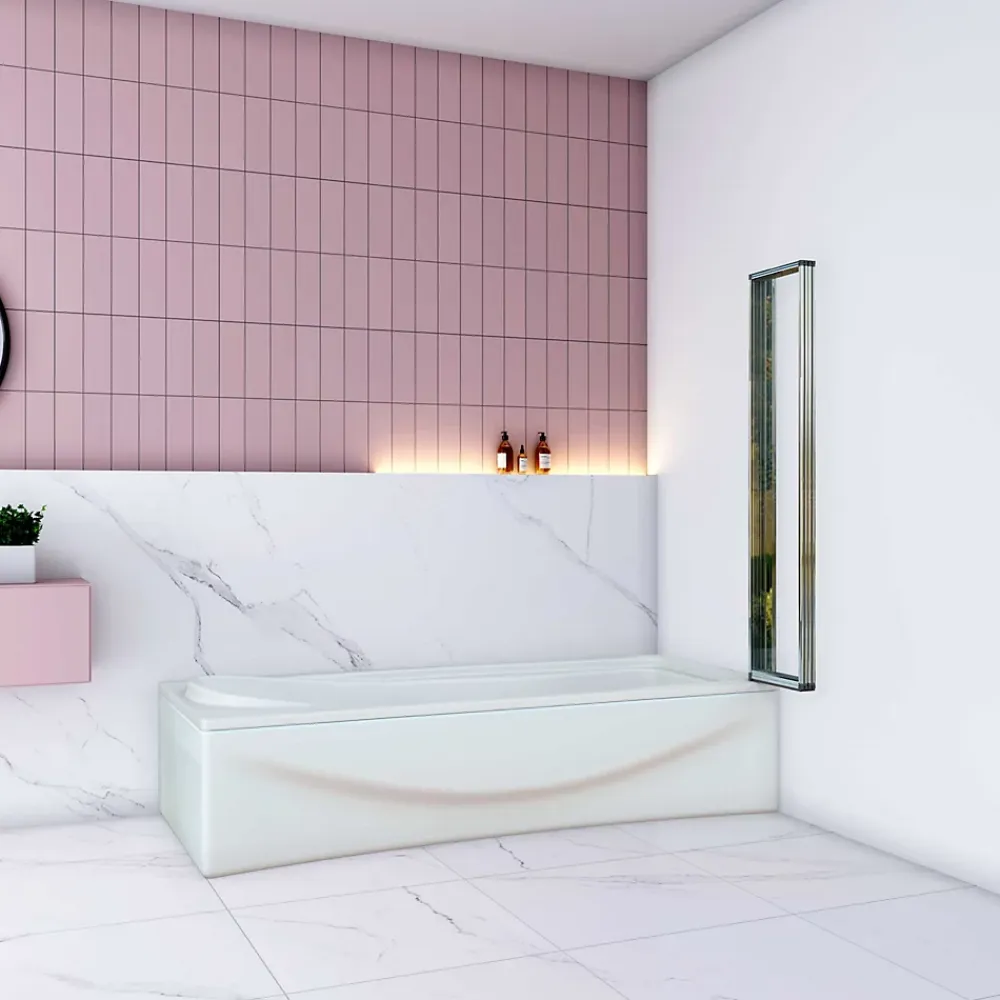 AICA Sanitaire Pare baignoire Chrome pliante L100xH140cm avec pliante 4 volets pliants 180 degrés,Installation réversible,4mm verre trempé