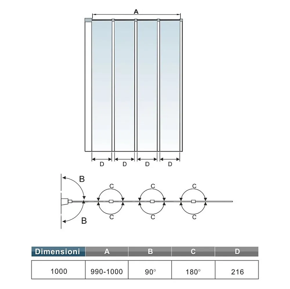 AICA Sanitaire Pare baignoire Chrome pliante L100xH140cm avec pliante 4 volets pliants 180 degrés,Installation réversible,4mm verre trempé