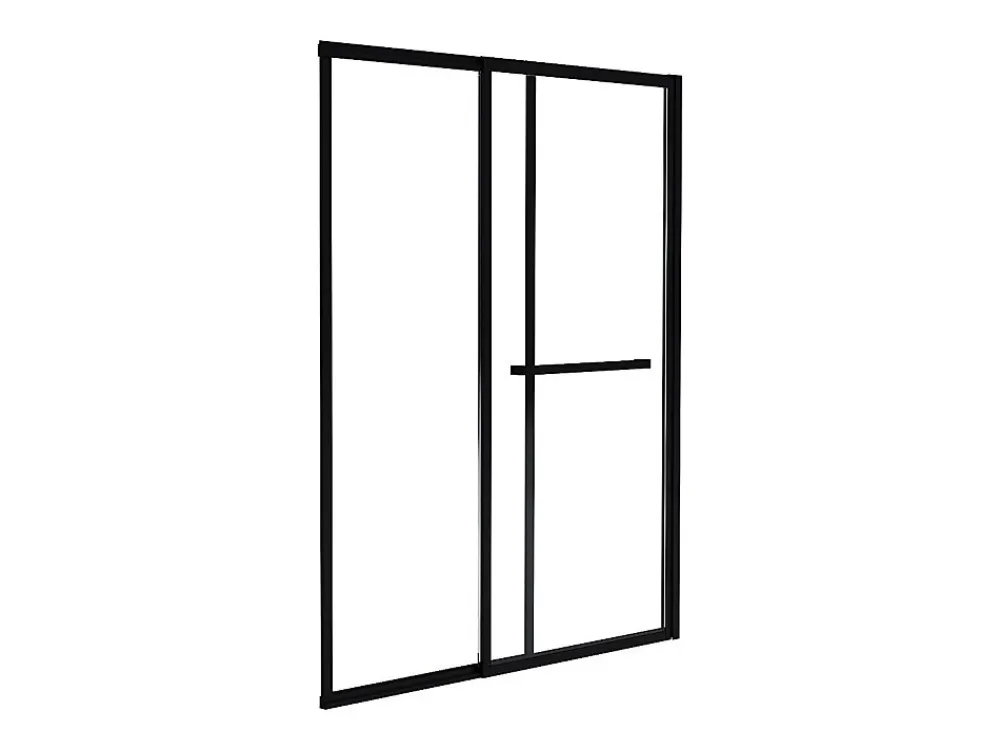 Vente-unique Pare baignoire coulissant noir mat avec porte serviette - 120x140 cm - WAIMEA