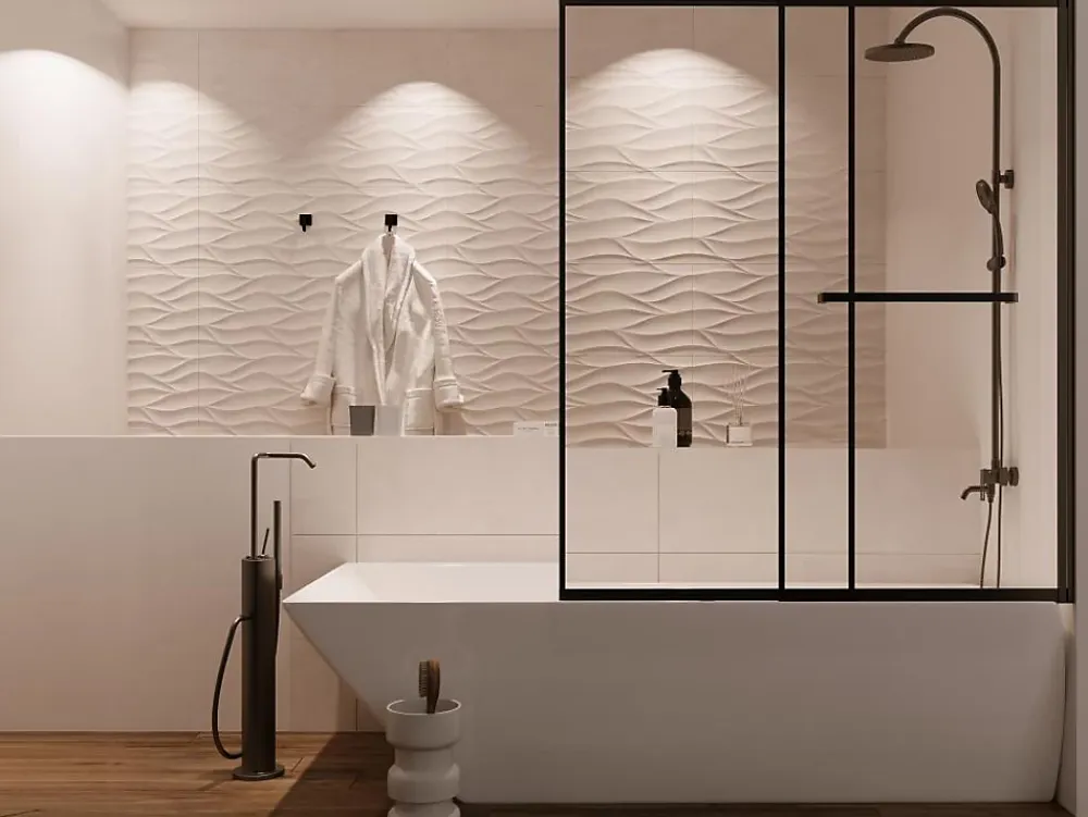 Vente-unique Pare baignoire coulissant noir mat avec porte serviette - 120x140 cm - WAIMEA