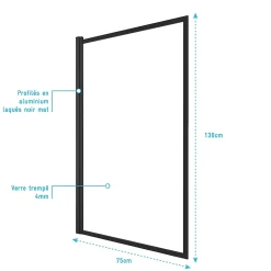 Pare-Baignoire|Galedo Pare baignoire Dark Edge pivotant noir 130 x 75cm