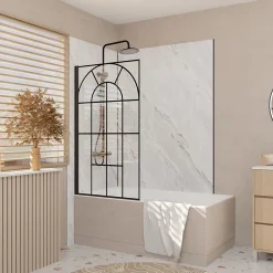 Pare-Baignoire|Aurlane Pare Baignoire Déco 75x130 cm - Verre Trempé 4 mm Sérigraphie Verrière - Profilé Noir Mat