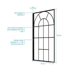 Pare-Baignoire|Aurlane Pare Baignoire Déco 75x130 cm - Verre Trempé 4 mm Sérigraphie Verrière - Profilé Noir Mat
