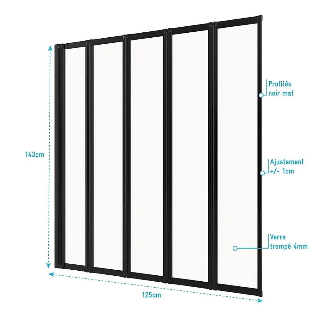 Galedo Pare baignoire Five 5 volets pivotants noir 143 x 125cm