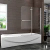 AICA Sanitaire Pare baignoire L.120 x H.140cm pivotant à 180 avec 2 étagères et porte-serviette - 6mm verre sécurit -Installation réversible