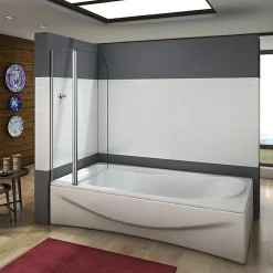 AICA Sanitaire Pare baignoire L.100 x H.140cm pivotant à 180 avec porte-serviette - 5mm verre sécurit - Installation réversible