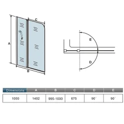 AICA Sanitaire Pare baignoire L.100 x H.140cm pivotant à 180 avec porte-serviette - 5mm verre sécurit - Installation réversible