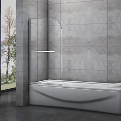 Pare-Baignoire|AICA Sanitaire Pare baignoire L.70 x H.130cm pivotant à 180 avec 2 étagères et porte-serviette - 5mm verre sécurit - Installation réversible