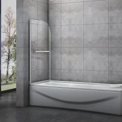 Pare-Baignoire|AICA Sanitaire Pare baignoire L.70 x H.130cm pivotant à 180 avec 2 étagères et porte-serviette - 5mm verre sécurit - Installation réversible