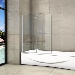 AICA Sanitaire Pare baignoire L.100 x H.140cm pivotant à 180 avec 2 étagères et porte-serviette - 6mm verre sécurit -Installation réversible