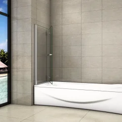 AICA Sanitaire Pare baignoire L.100 x H.140cm pivotant à 180 avec 2 étagères et porte-serviette - 6mm verre sécurit -Installation réversible
