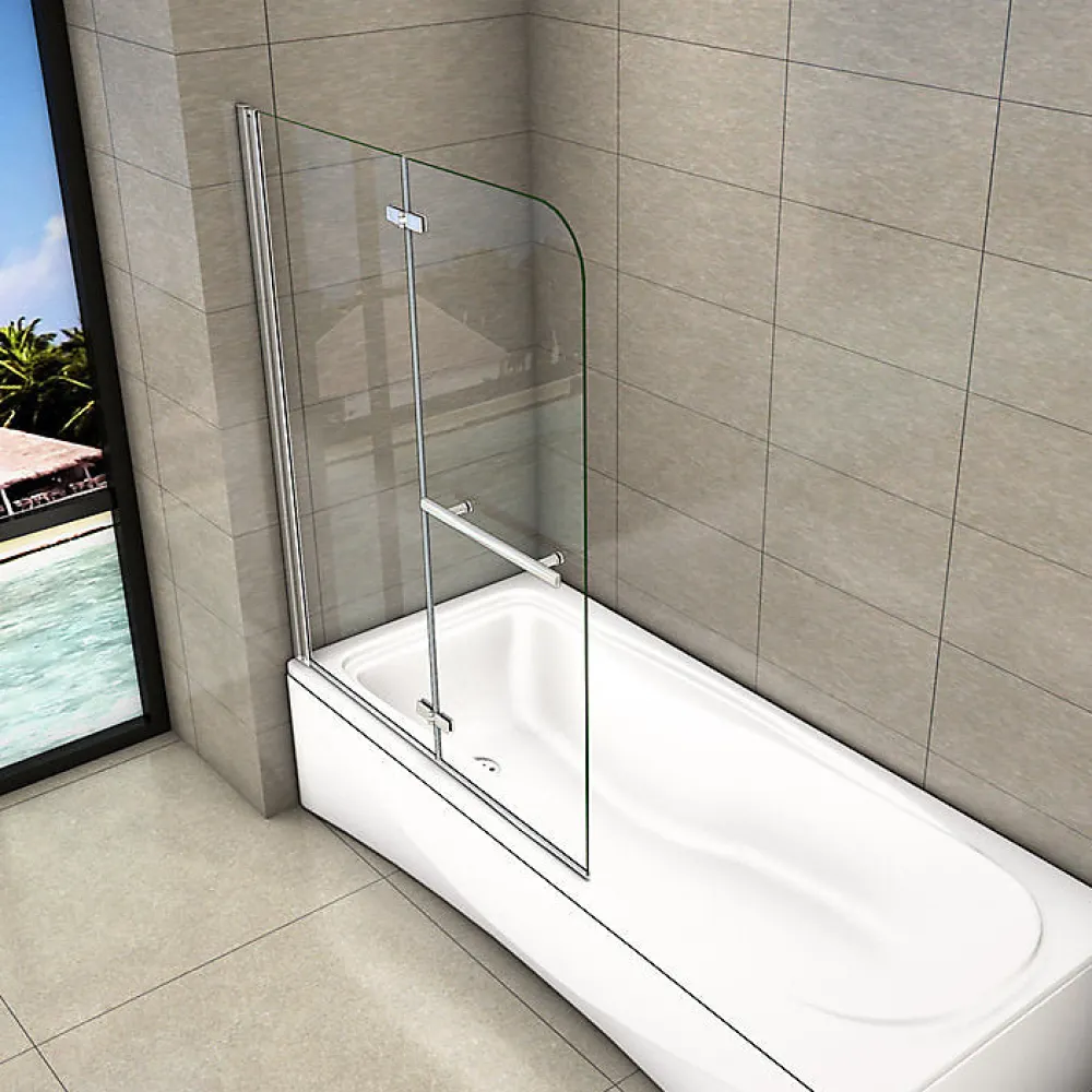 AICA Sanitaire Pare baignoire L.100 x H.140cm pivotant à 180 avec 2 étagères et porte-serviette - 6mm verre sécurit -Installation réversible