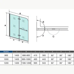 AICA Sanitaire Pare baignoire L.100 x H.140cm pivotant à 180 avec 2 étagères et porte-serviette - 6mm verre sécurit -Installation réversible