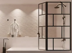 Vente-unique Pare baignoire noir mat au style industriel avec volet pivotant - 100 x 140 cm - OBELINI