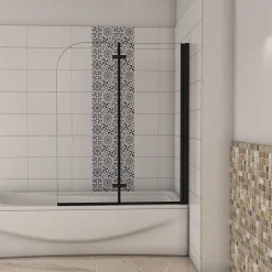 AICA Sanitaire pare baignoire noir pivotante pliant 90x140cm,paroi fixée,5mm verre anticalcaire,noir mat en métal style et simplicité
