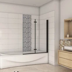 AICA Sanitaire pare baignoire noir pivotante pliant 100x140cm,paroi fixée,5mm verre anticalcaire,noir mat en métal style et simplicité