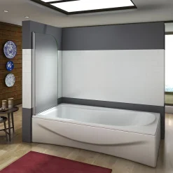 AICA Sanitaire Pare baignoire pivotant - 80 x 140 cm - Verre dépoli anticalcaire 5 mm - Profilé aluminium chromé - Installation à gauche