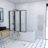Pare-Baignoire|Aurlane Pare baignoire Pivotant 3 Volets Noir Mat - 125x143 cm - Verre Trempé 4 mm - ZAGGY DARK