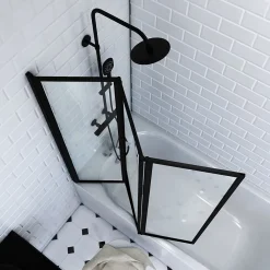 Pare-Baignoire|Aurlane Pare baignoire Pivotant 3 Volets Noir Mat - 125x143 cm - Verre Trempé 4 mm - ZAGGY DARK
