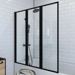 Pare-Baignoire|Aurlane Pare baignoire Pivotant 3 Volets Noir Mat - 125x143 cm - Verre Trempé 4 mm - ZAGGY DARK