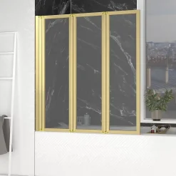 Aurlane Pare baignoire Pivotant 3 Volets Or Brossé - 125x143 cm - Verre Trempé 4 mm - ZAGGY GOLD