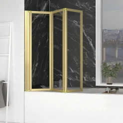 Aurlane Pare baignoire Pivotant 3 Volets Or Brossé - 125x143 cm - Verre Trempé 4 mm - ZAGGY GOLD