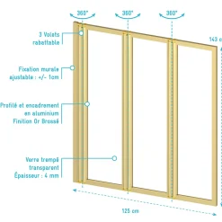 Aurlane Pare baignoire Pivotant 3 Volets Or Brossé - 125x143 cm - Verre Trempé 4 mm - ZAGGY GOLD
