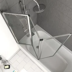 Aurlane Pare baignoire Pivotant 3 Volets Chrome - 125x143 cm - Verre Trempé 4 mm - ZAGGY CHROME