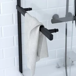 Pare-Baignoire|Aurlane Pare baignoire Pivotant avec Porte-Serviette 85x150cm - Profilé Noir - Verre 6mm - TSHAPE DARK