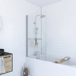 Pare-Baignoire|Aurlane Pare baignoire Pivotant avec Porte-Serviette 85x150cm - Profilé Chrome - Verre 6mm - TSHAPE CHROMED