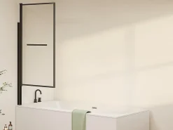 Pare-Baignoire|Vente-unique Pare baignoire pivotant et relevable avec porte serviette - Noir mat - 80 x 140 cm - VESLIRA