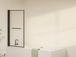 Pare-Baignoire|Vente-unique Pare baignoire pivotant et relevable avec porte serviette - Noir mat - 80 x 140 cm - VESLIRA