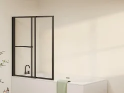 Pare-Baignoire|Vente-unique Pare baignoire pivotant et relevable avec porte serviette - Noir mat - 120 x 140 cm - VESLIRA