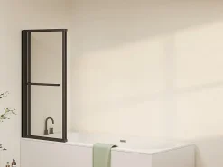 Pare-Baignoire|Vente-unique Pare baignoire pivotant et relevable avec porte serviette - Noir mat - 120 x 140 cm - VESLIRA