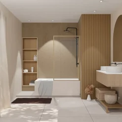Pare-Baignoire|Galedo Pare baignoire pivotant l.80 x H.140 cm profilés effet bois, Art Déco