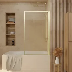 Pare-Baignoire|Galedo Pare baignoire pivotant l.80 x H.140 cm verre ondulé et profilés doré brossé, Edge