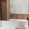 Pare-Baignoire|Galedo Pare baignoire pivotant l.80 x H.140 cm profilés doré brossé avec porte serviette et étagère, Edge