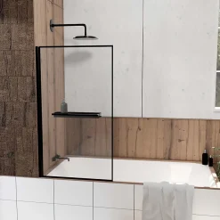 Galedo Pare baignoire pivotant l.80 x H.140 cm profilés noirs avec porte serviette et étagère, Edge