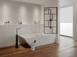 Pare-Baignoire|Vente-unique Pare baignoire pivotant style industriel - 70 x 140 cm - Noir mat - Verre - RIVANON