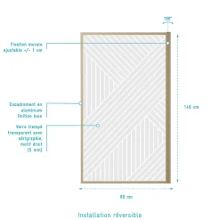 Aurlane Pare baignoire pivotant 140x80 cm HINATA - style Japandi géométrique - Cadre effet bois - Verre 5 mm