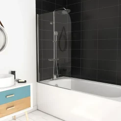 Pare-Baignoire|Aurlane Pare Baignoire Pivotant 130x75cm Profile Aluminium Chrome - VELA CHROME