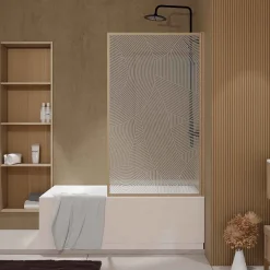 Pare-Baignoire|Aurlane Pare baignoire pivotant 140x80 cm HINATA - style Japandi courbes douces Cadre effet bois - Verre 5mm